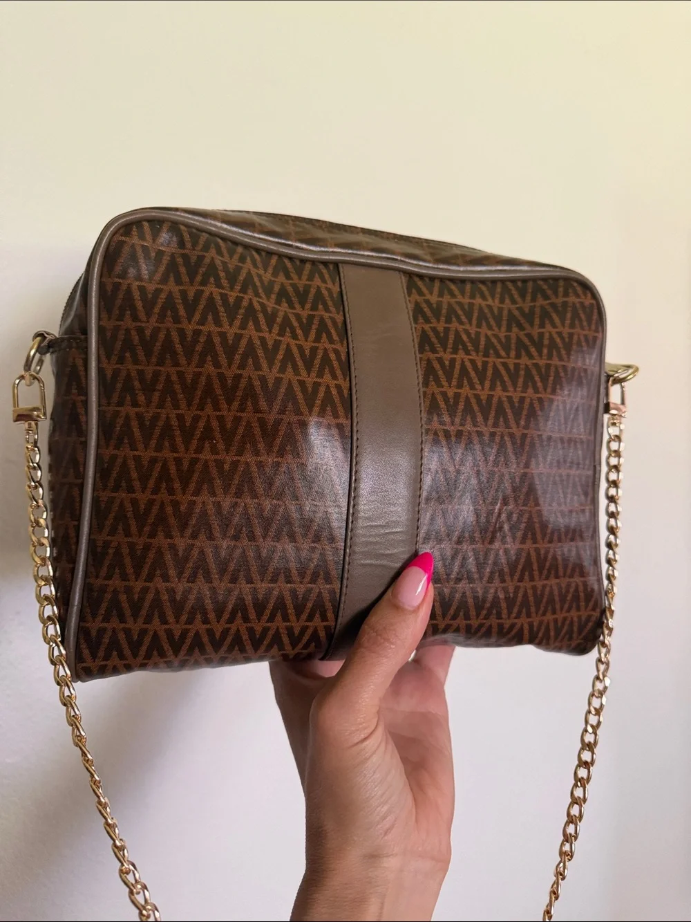 Valentino Brown Monogram clutch with Gold Hardware